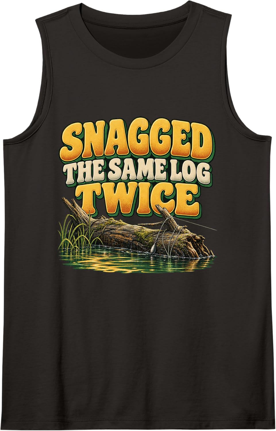 Snagged The Same Log Twice Catfish Fishing Graphic Tee Sleeveless Tank Top - Black