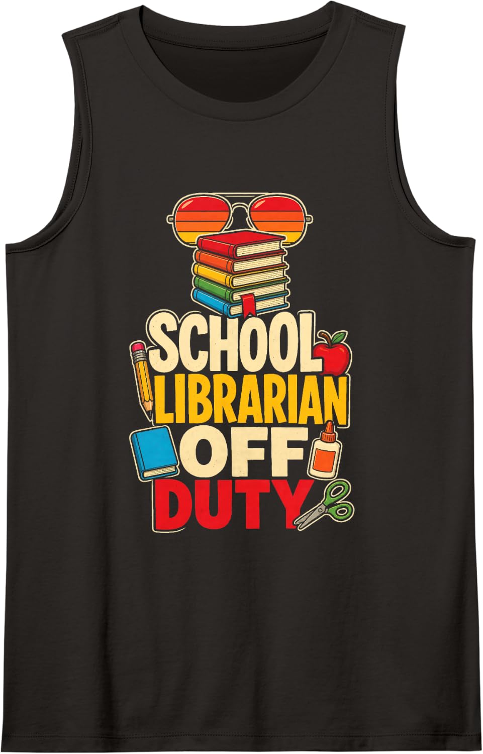 School Librarian Off Duty Elementary Library Book Lover Sleeveless Tank Top - Black