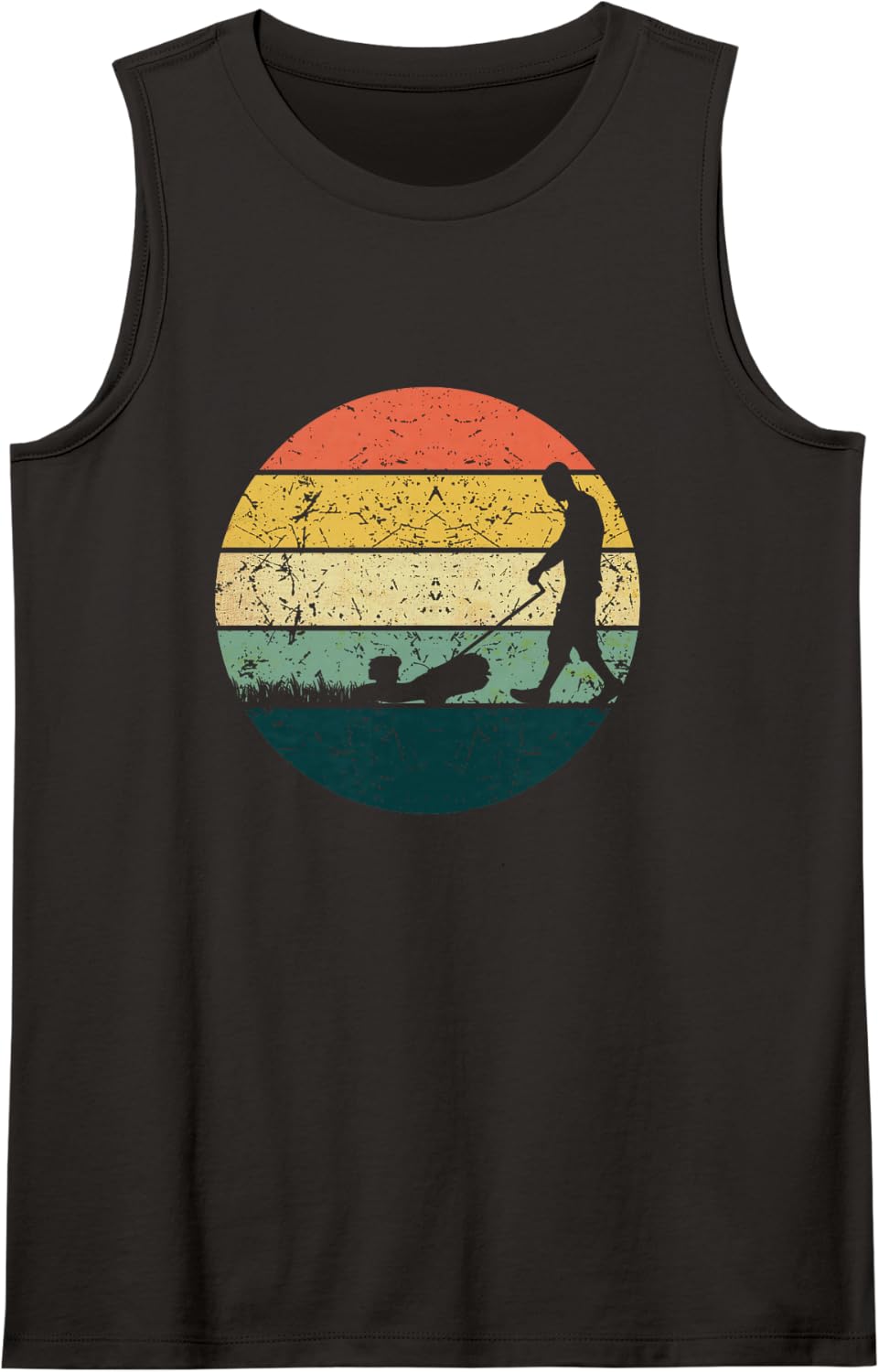 Retro Lawn Mowing Grass Cutting Mower Gardening Lover Sleeveless Tank Top - Black