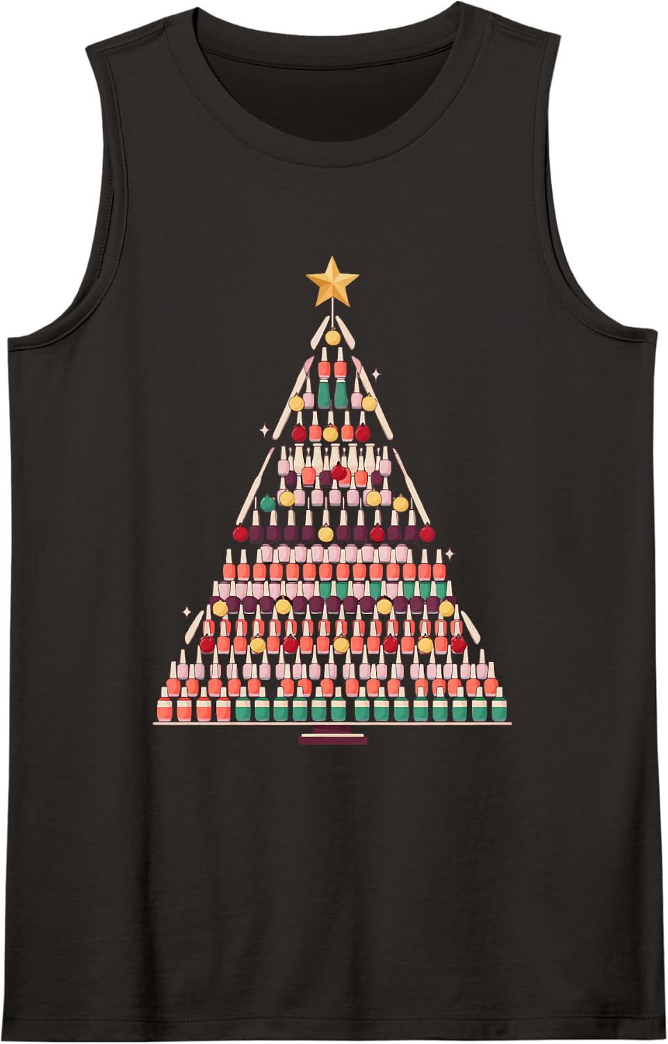 Nail Tech Christmas Tree Sleeveless Tank Top - Black