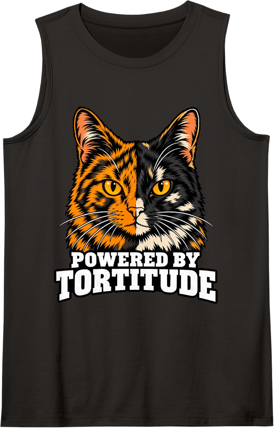 Tortoiseshell Cat Powered By Tortitude Cat Lover Funny Sleeveless Tank Top - Black
