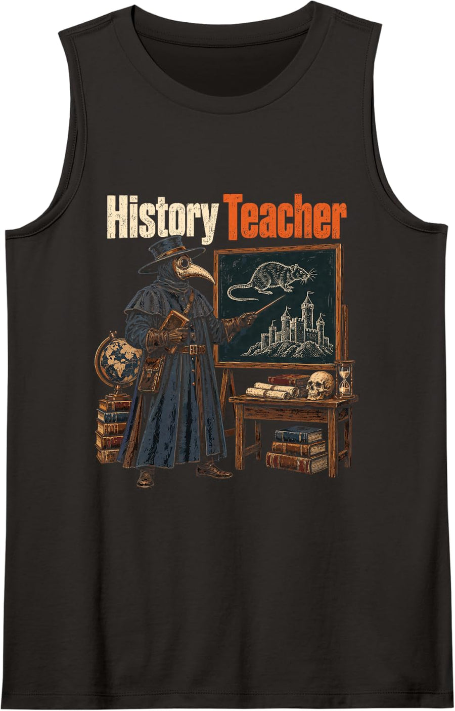 History Teacher Chalkboard Rat - Plague Doctor Sleeveless Tank Top - Black
