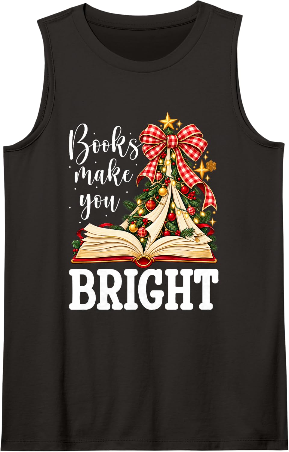 School Librarian Christmas Tree School Library Worker Xmas Sleeveless Tank Top - Black