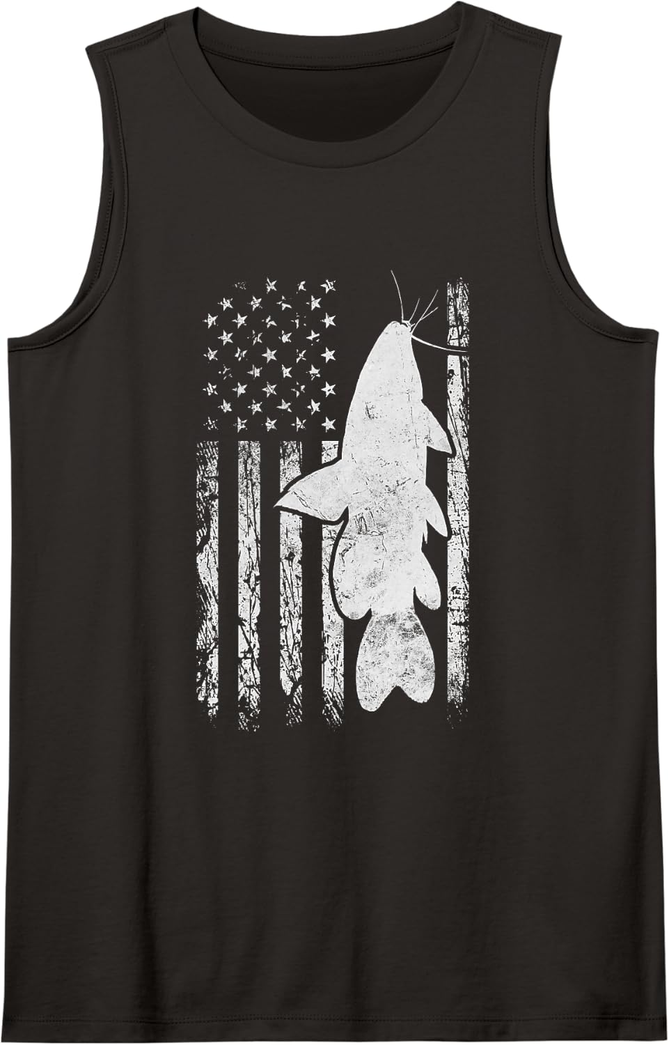 Catfish American Flag Fishing Fisherman 4th of July Grunge Sleeveless Tank Top - Black