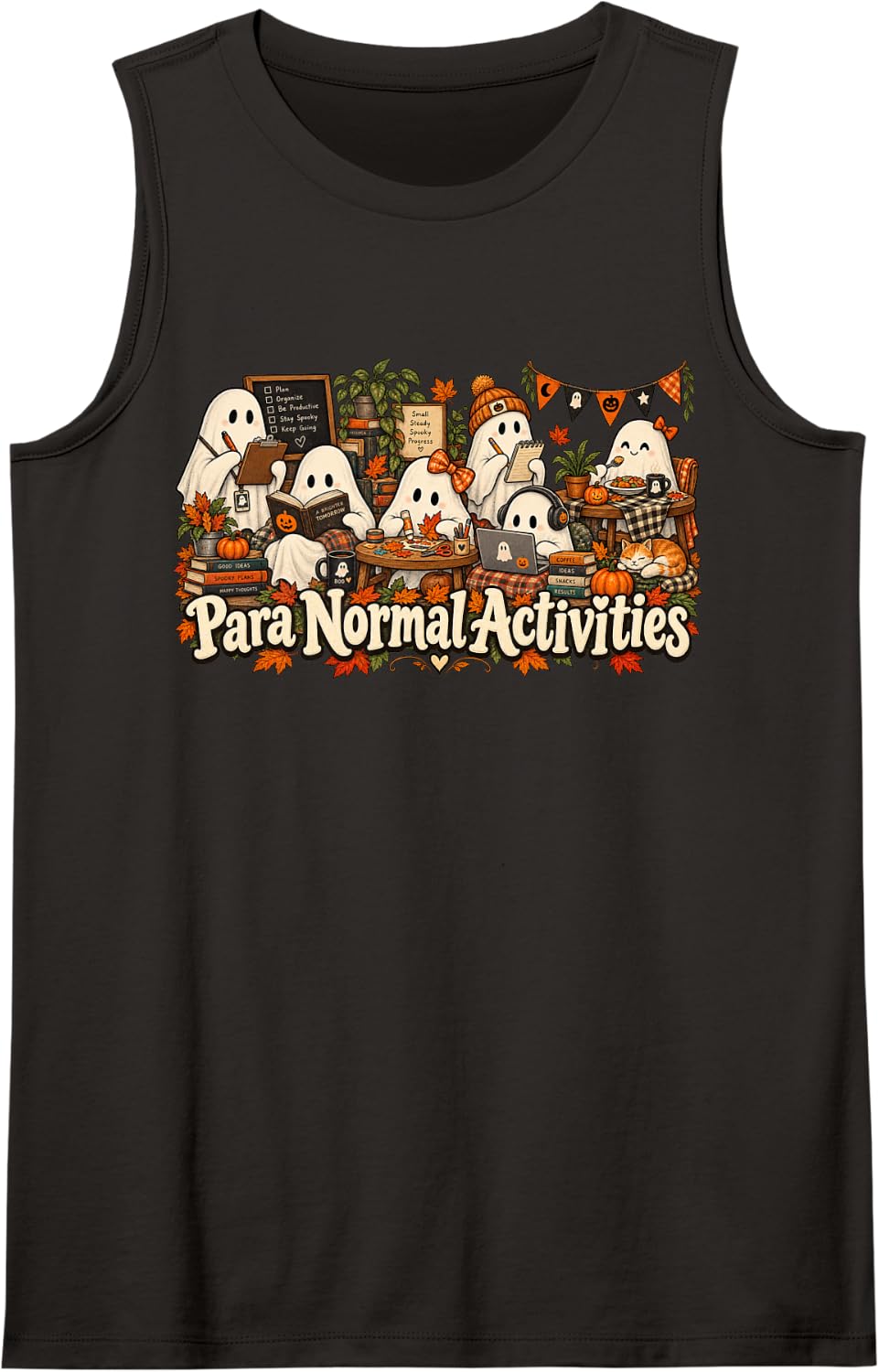 Paranormal Activities Funny Halloween Ghosts Sleeveless Tank Top - Black