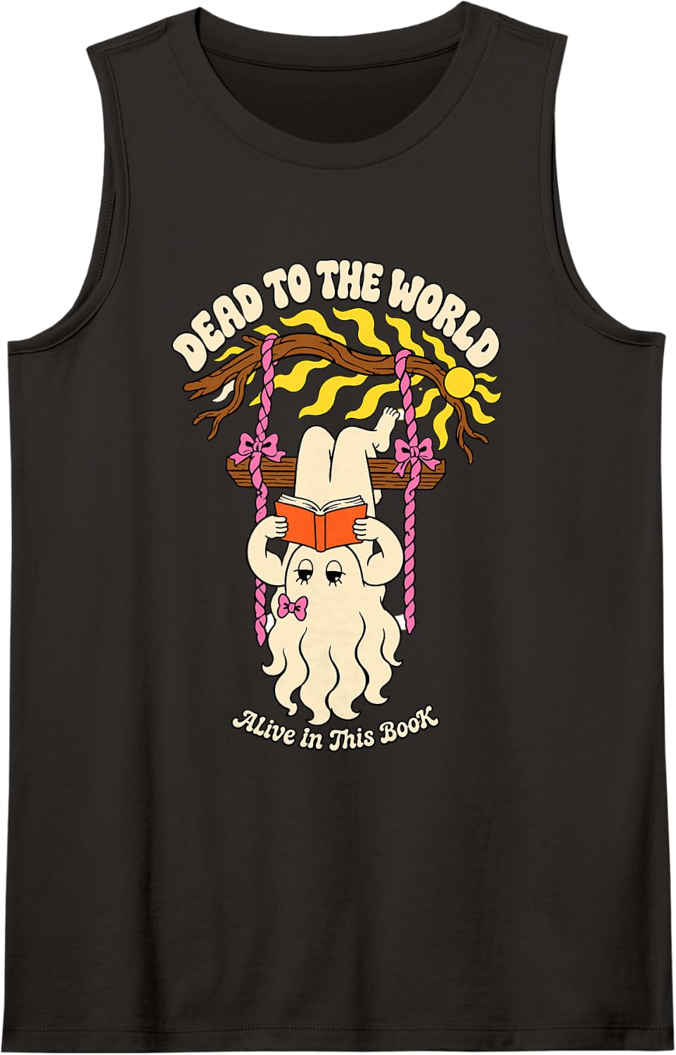 Ghost Dead to The World Alive in This Book Funny Spooky Sleeveless Tank Top - Black