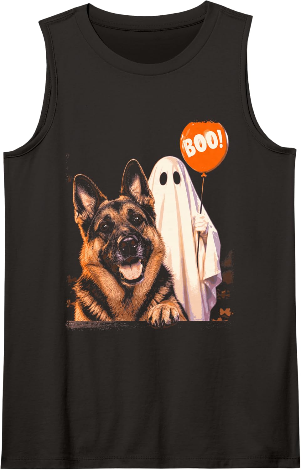 Halloween German Shepherd Ghost Boo Balloon Dog Lover Sleeveless Tank Top - Black