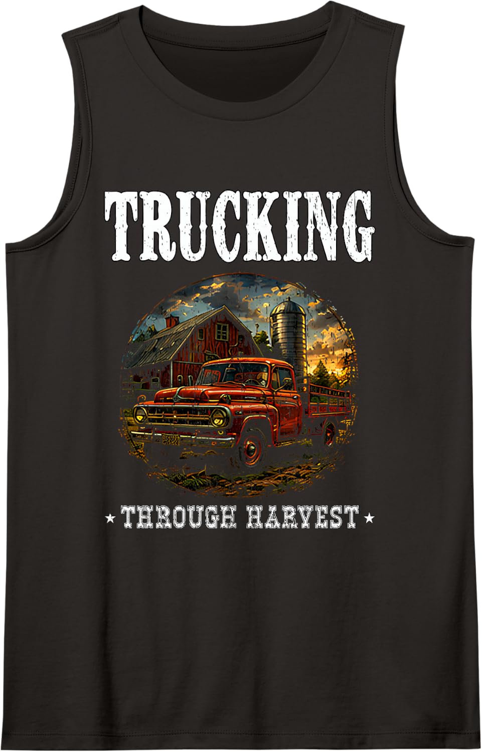 Trucking Trough Harvest Vintage Pick Up Truck Farm Life Crop Sleeveless Tank Top - Black