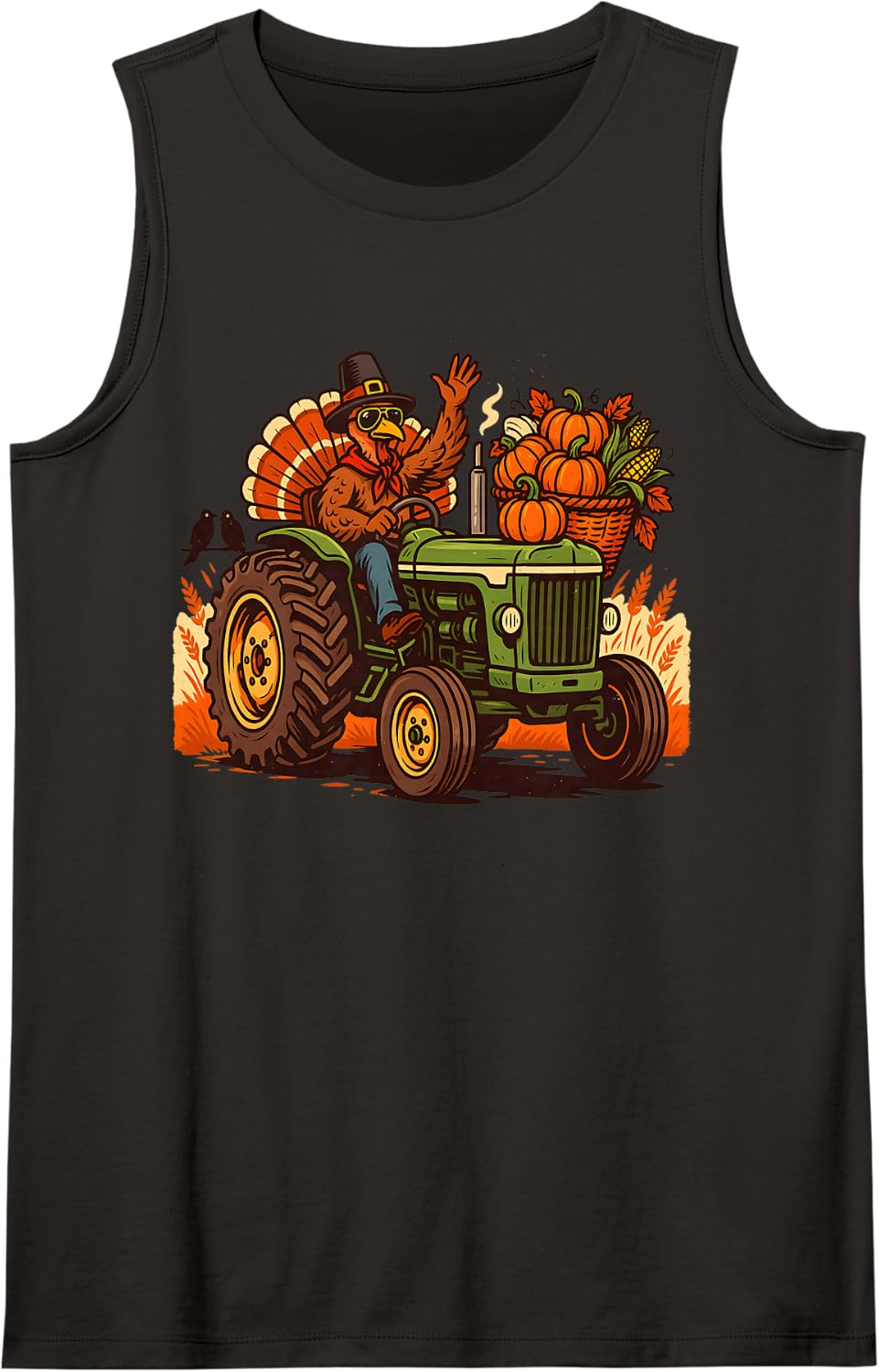 Turkey Riding Tractor Funny Thanksgiving Farm Harvest Sleeveless Tank Top - Black