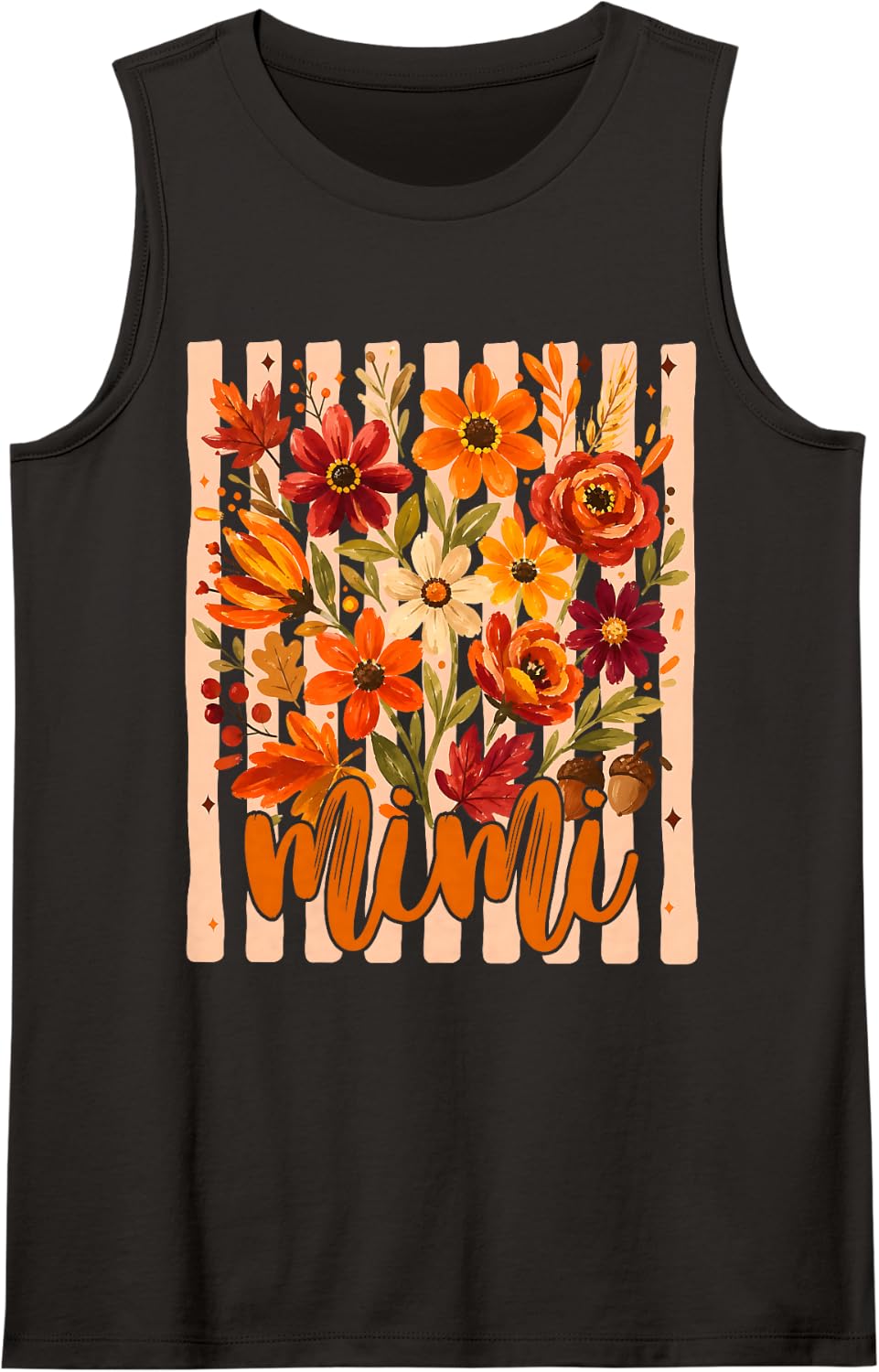 Fall Floral Mimi Flowers Leaves Matching Women Grandma Sleeveless Tank Top - Black