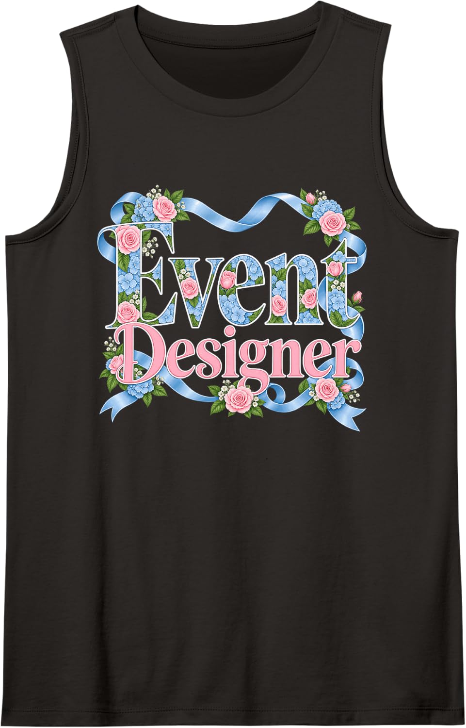 Event Designer Event Decorator Floral Sleeveless Tank Top - Black