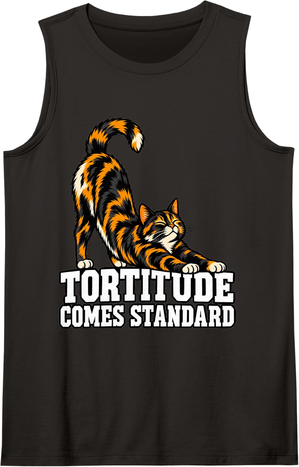Tortoiseshell Cat Tortitude Comes Standard Cat Lover Sleeveless Tank Top - Black