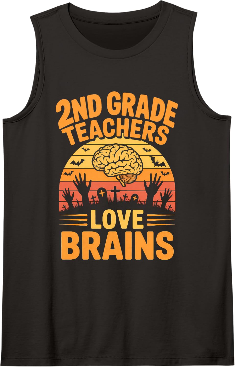 2nd Grade Teachers Love Brains School Fun Halloween Sleeveless Tank Top - Black