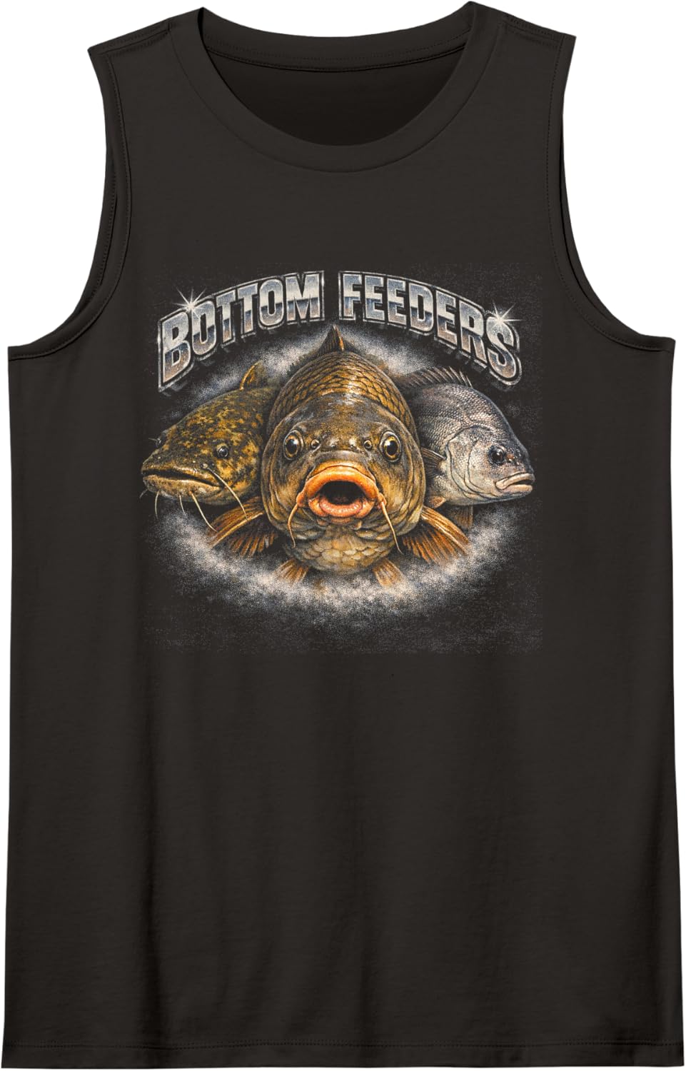 Bottom Feeder Fish Vintage 80s Fishing Heavy-Metal Fisherman Sleeveless Tank Top - Black