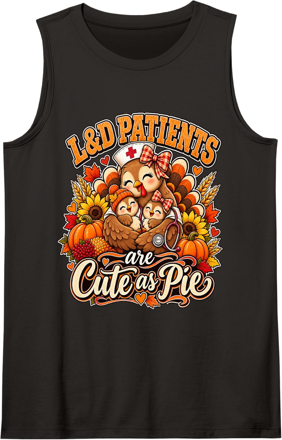 L&D Patients Cute As Pie Labor Delivery Nurse Thanksgiving Sleeveless Tank Top - Black