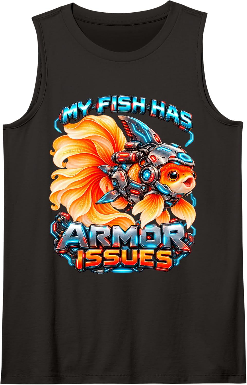 My Fish Has Armour Issues Funny Goldfish Sleeveless Tank Top - Black