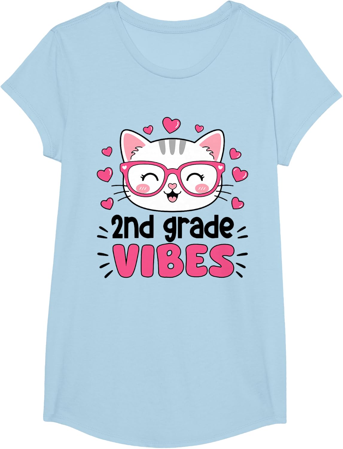 Cute 2nd Grade Vibes Cat Kitten Back to School T-Shirt Girls Kids Tees - Girls Baby Blue