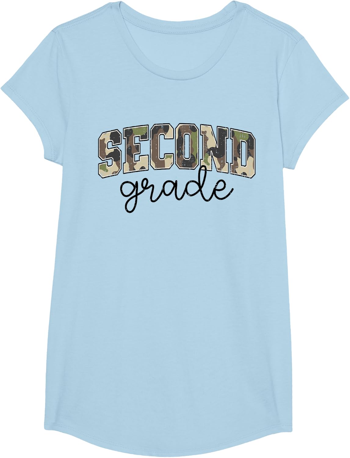 Retro Second Grade Camo Back to School Girls Boys 2nd Grade T-Shirt - Girls Baby Blue