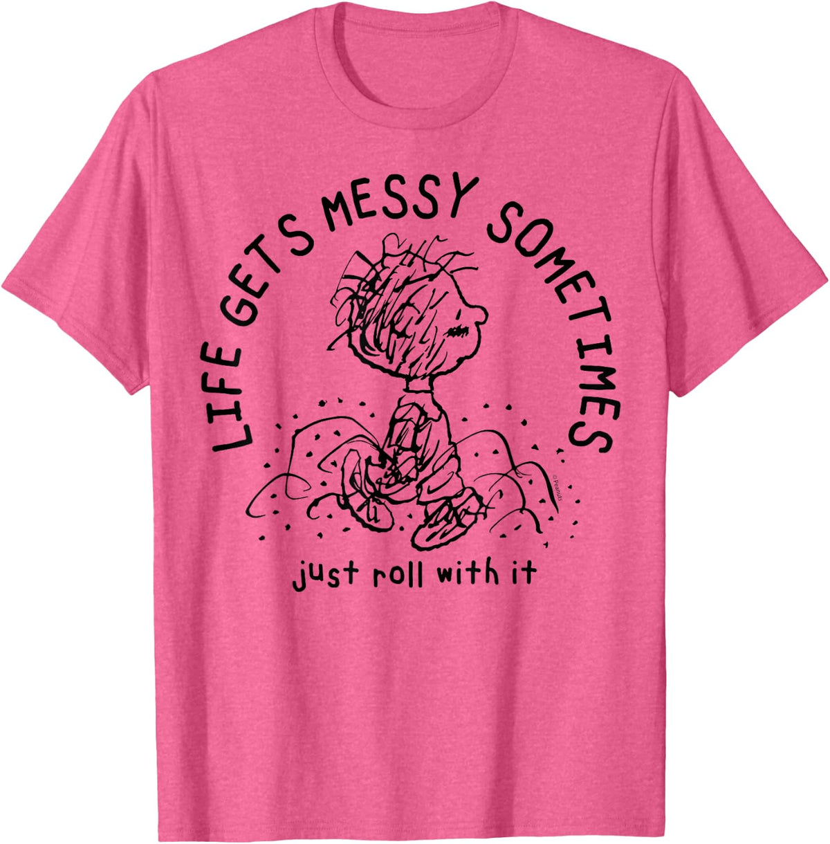 Peanuts - Pigpen Life Gets Messy Sometimes Just Roll with It T-Shirt - Pink Heather