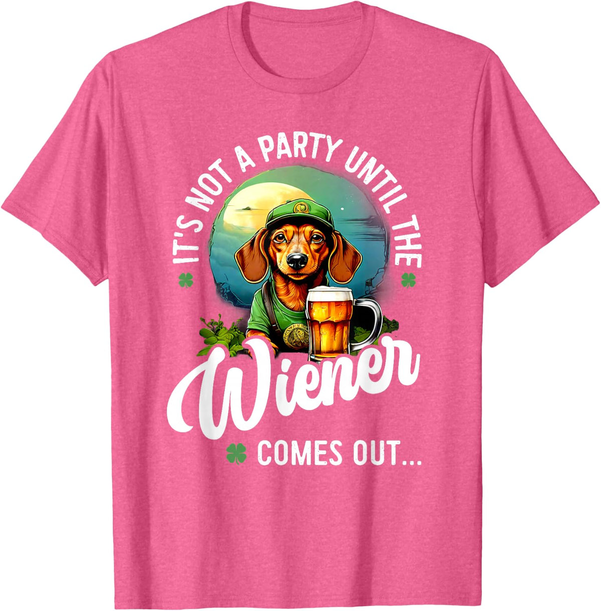 Dachshund Irish Beer Wiener Dog St. Patrick's Day T-Shirt - Pink Heather
