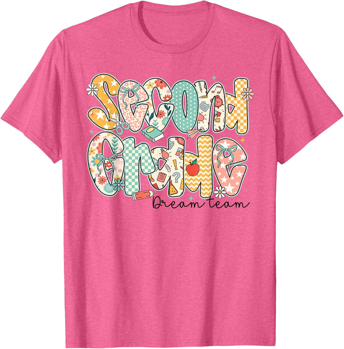 Second Grade Dream Team Back to School 2nd Grade Teacher Kid T-Shirt - Pink Heather