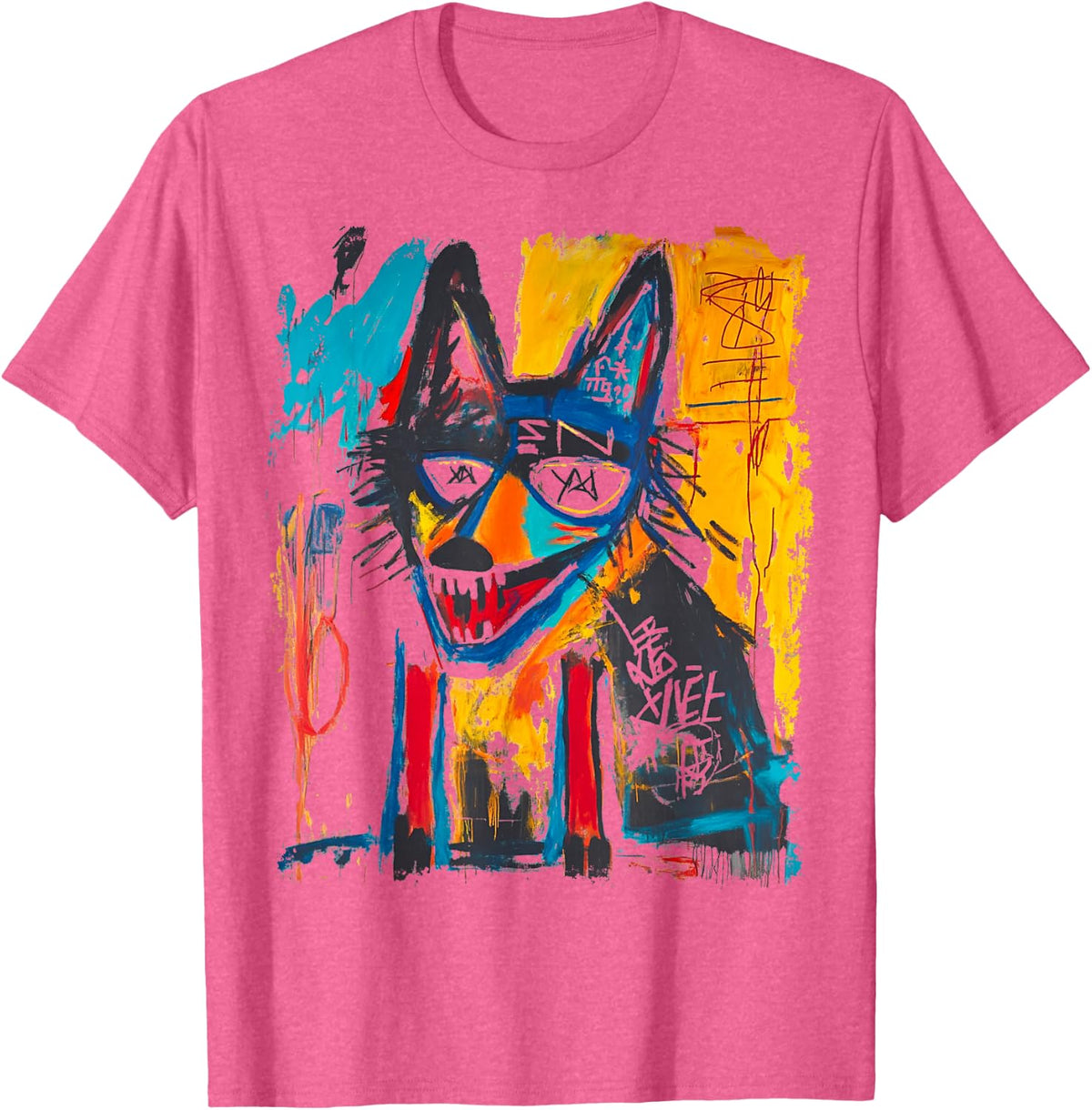 Colorful Abstract Graffiti Doodle Pop Art Wolf Graphic Tees Cool T Shirts For Men Women - Pink Heather