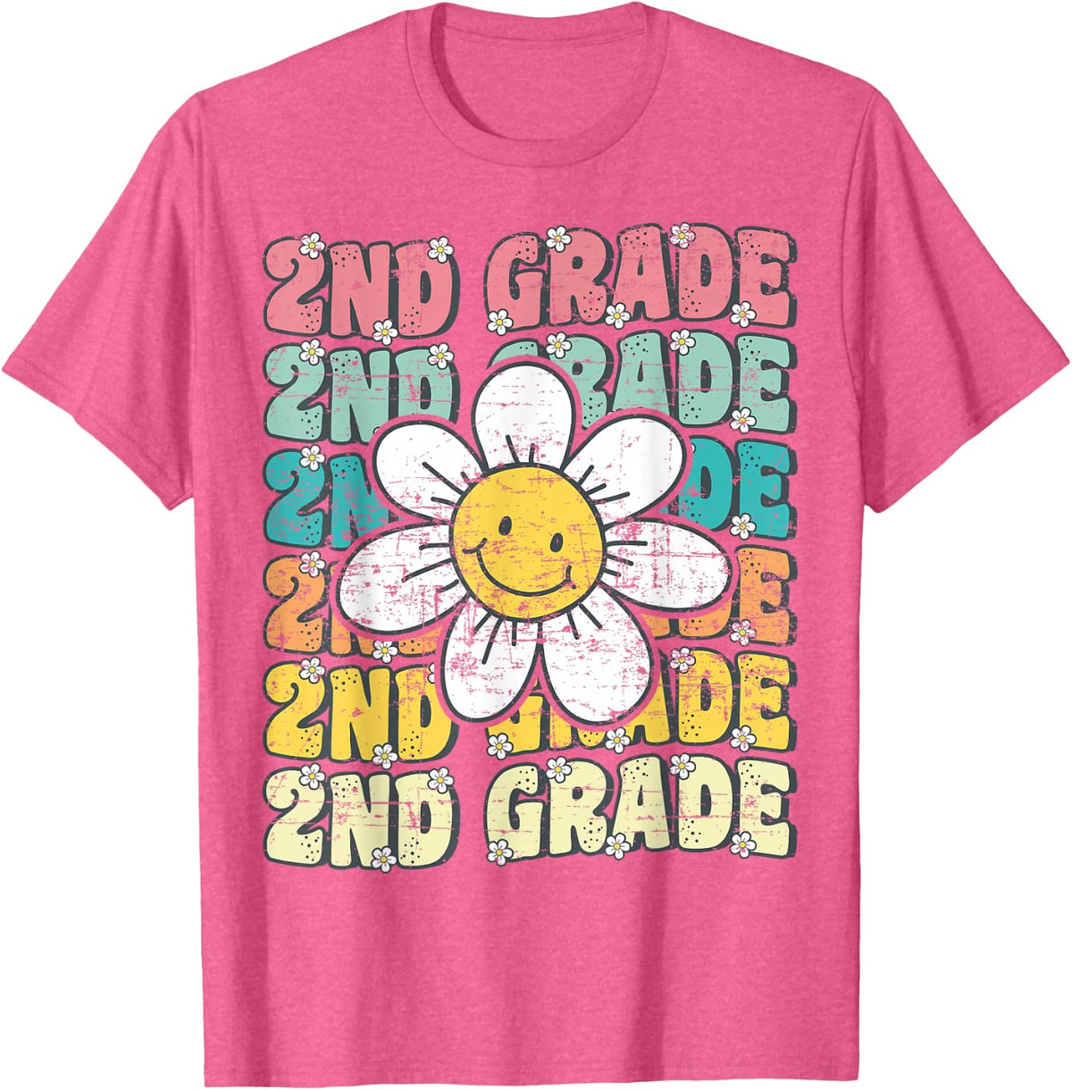 Groovy 2nd Grade Back to School First Day of Second Grade T-Shirt - Pink Heather