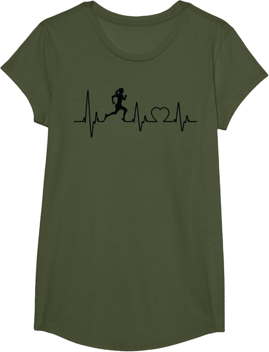 Running Girl Heartbeat Runner For Women Girls Love Running T-Shirt - Girls Olive Green