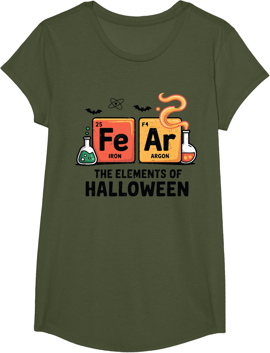 Fear Elements of Halloween Chemistry Science Teacher Costume T-Shirt - Girls Olive Green