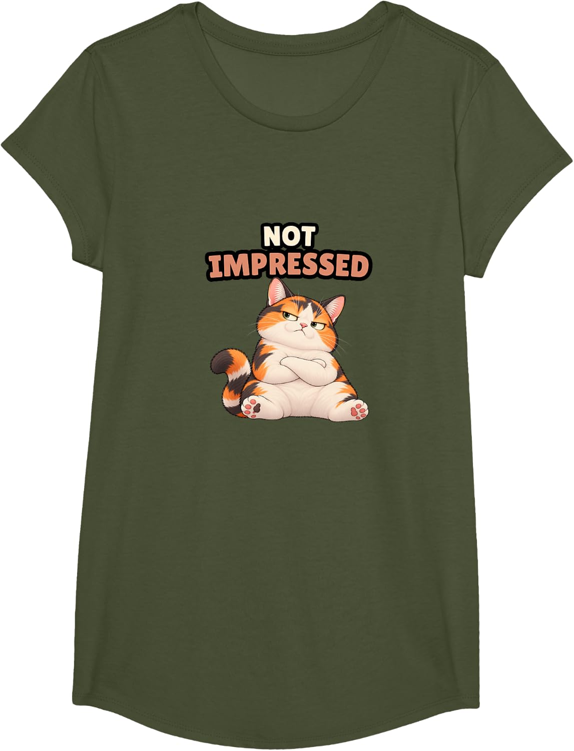 Not Impressed Funny Grumpy Calico Cat T-Shirt T-Shirt - Girls Olive Green