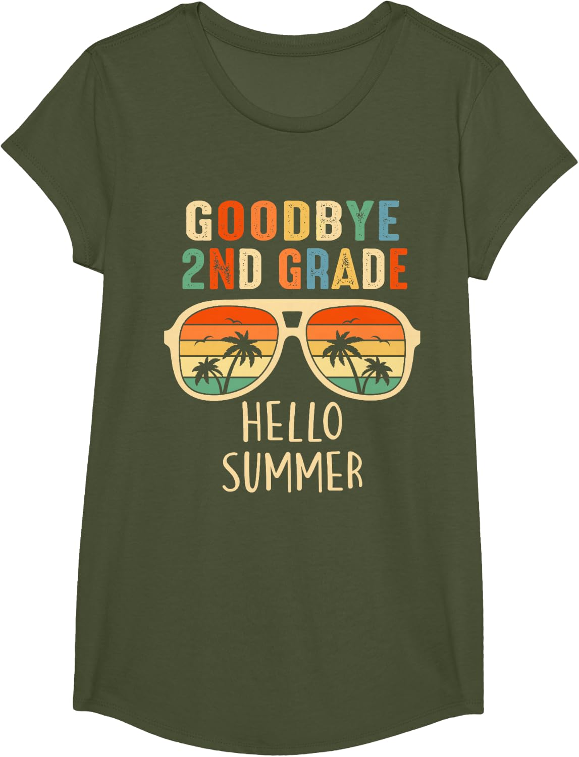 Goodbye 2nd Grade Hello Summer Last Day of School Graduation T-Shirt - Girls Olive Green