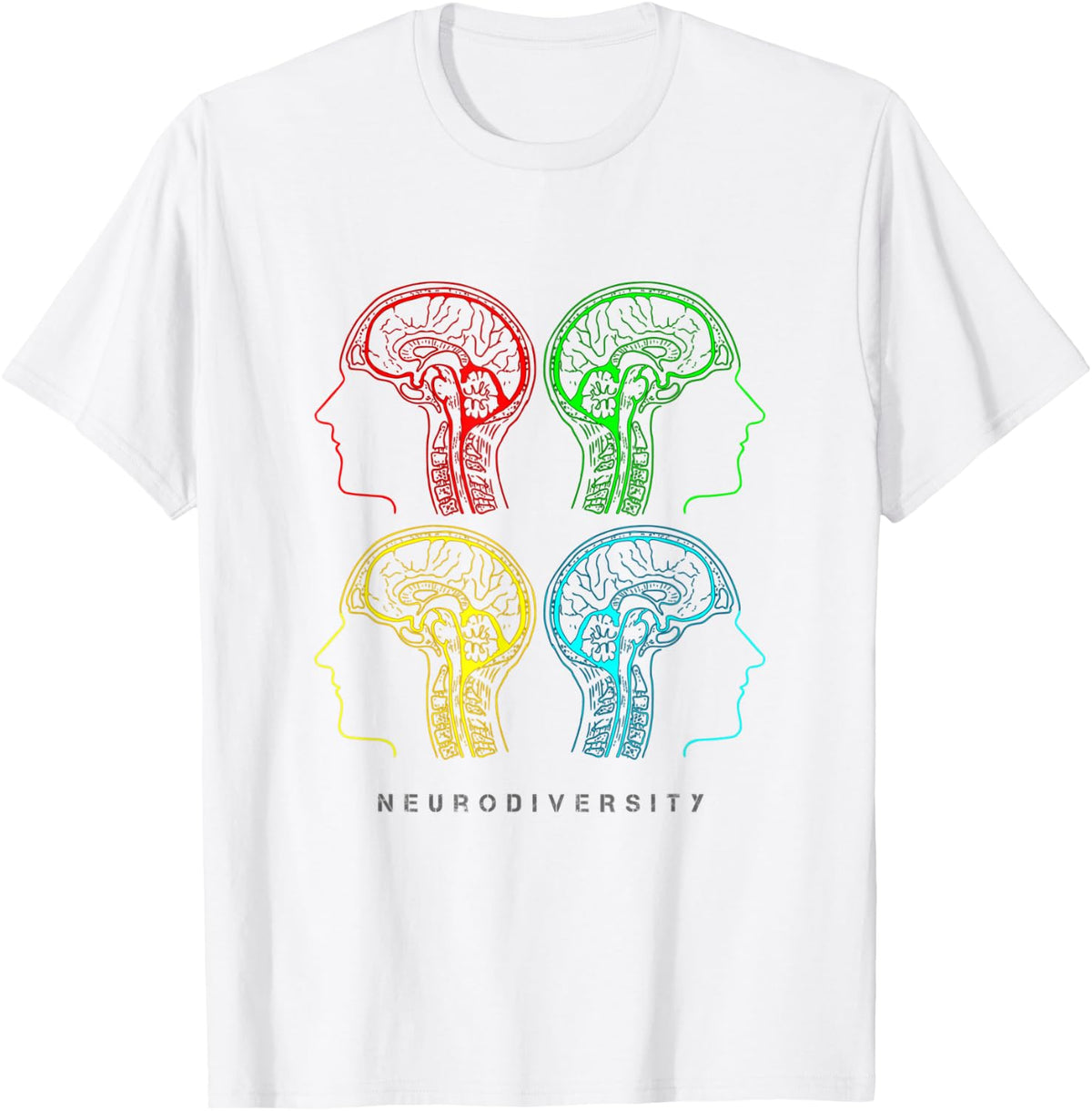 Neurodiversity for ADHD and Autism Brain Graphic T-Shirt - White