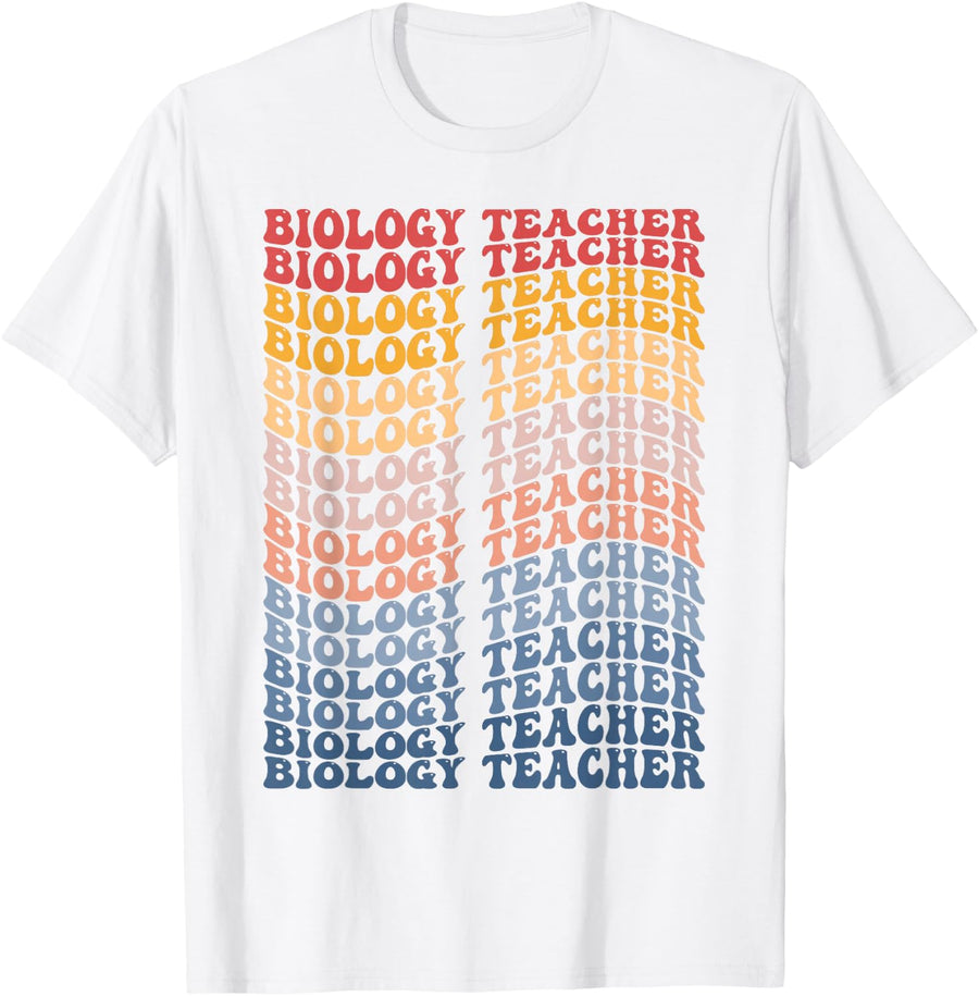 Biology Teacher Groovy Retro T-Shirt - White