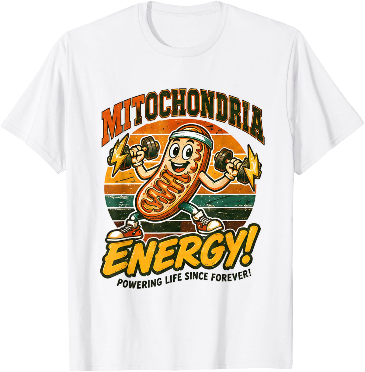 Science Teacher Tshirt Mitochondria Energy Cartoon Funny Men T-Shirt - White