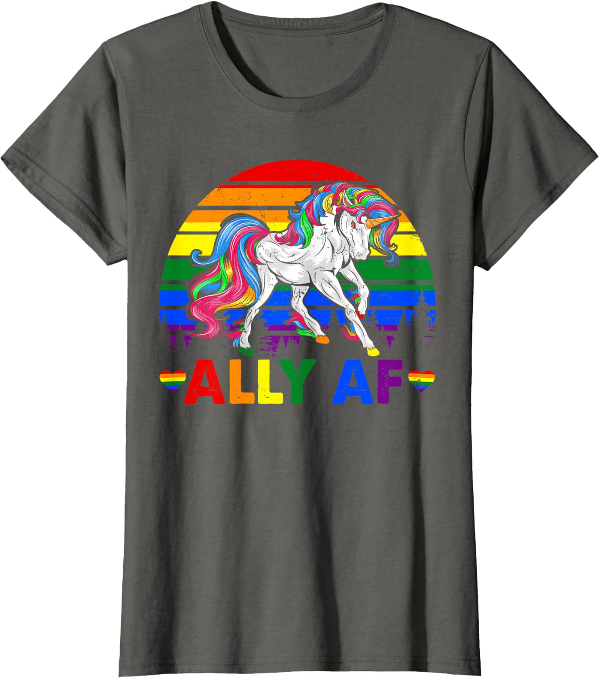 Ally AF Pride LGBT Flag Unicorn Lover Matching Lesbian Gay T-Shirt - Asphalt Grey