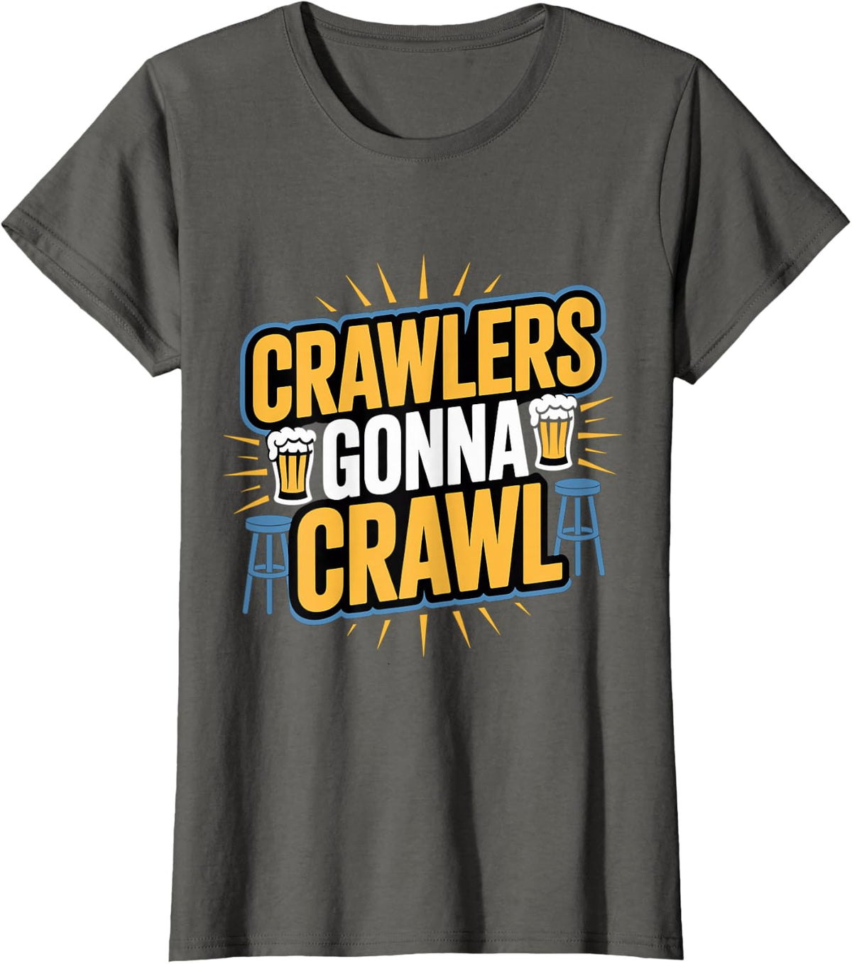 Crawlers Gonna Crawl Retro Bar Crawl Design T-Shirt - Asphalt Grey
