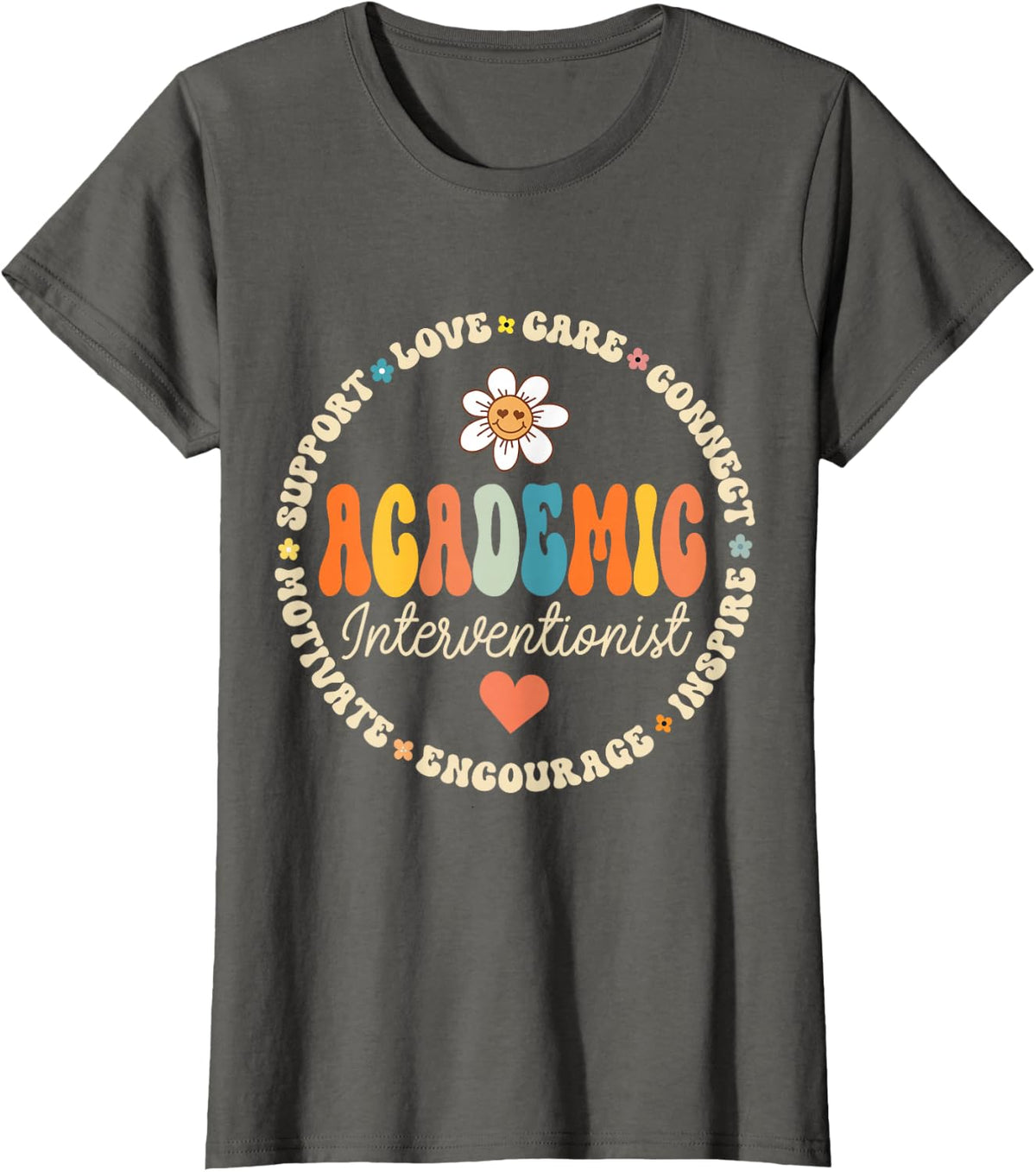 Academic Interventionist Reading Math Title One Teacher Crew T-Shirt - Asphalt Grey