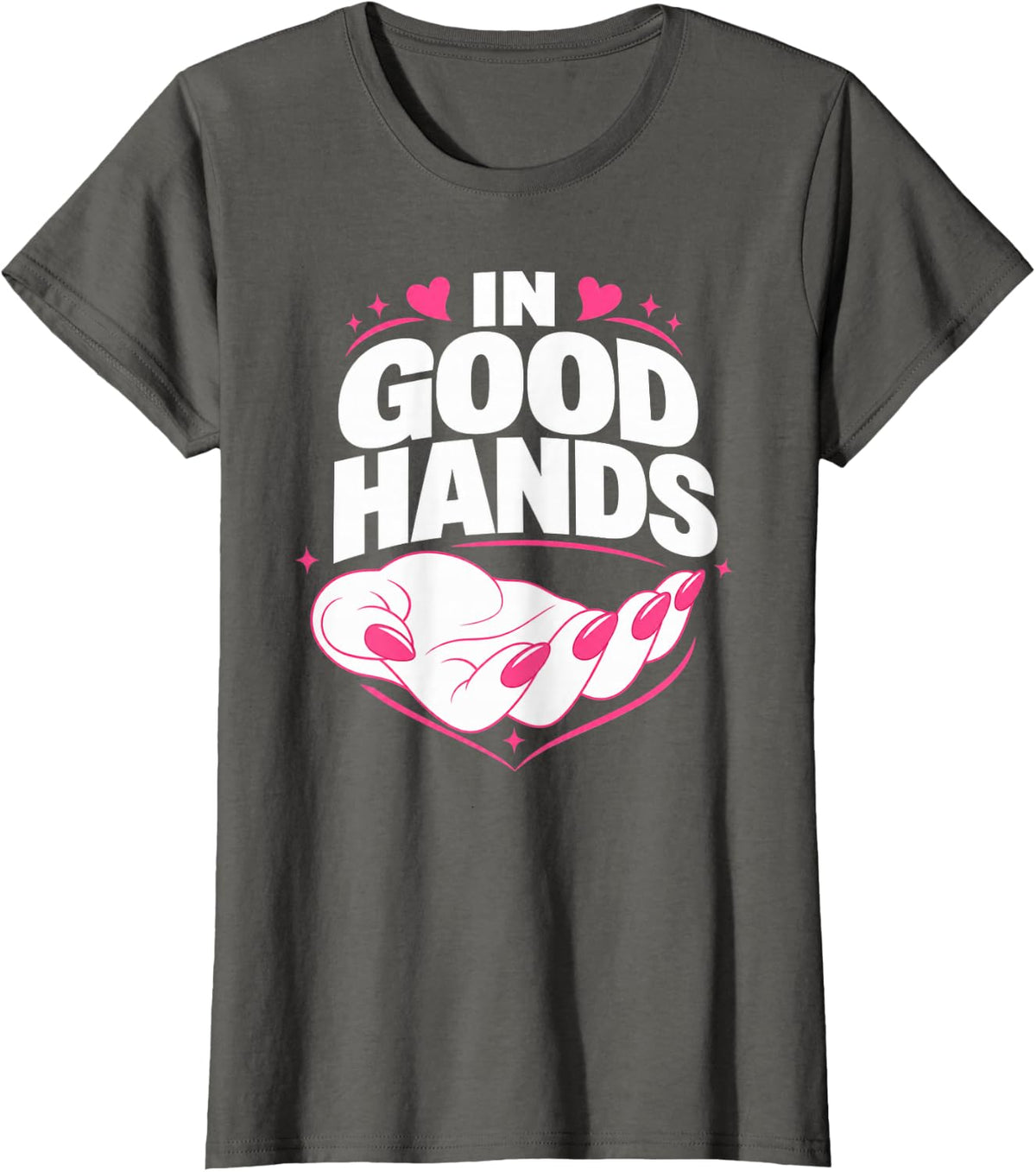 Nail Tech Pink Nails Open Hand T-Shirt - Asphalt Grey