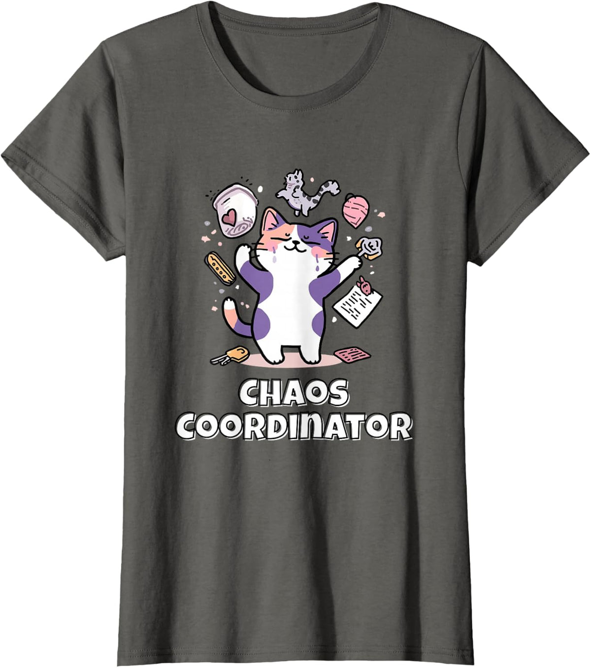 Chaos Coordinator Calico Cat T-Shirt T-Shirt - Asphalt Grey