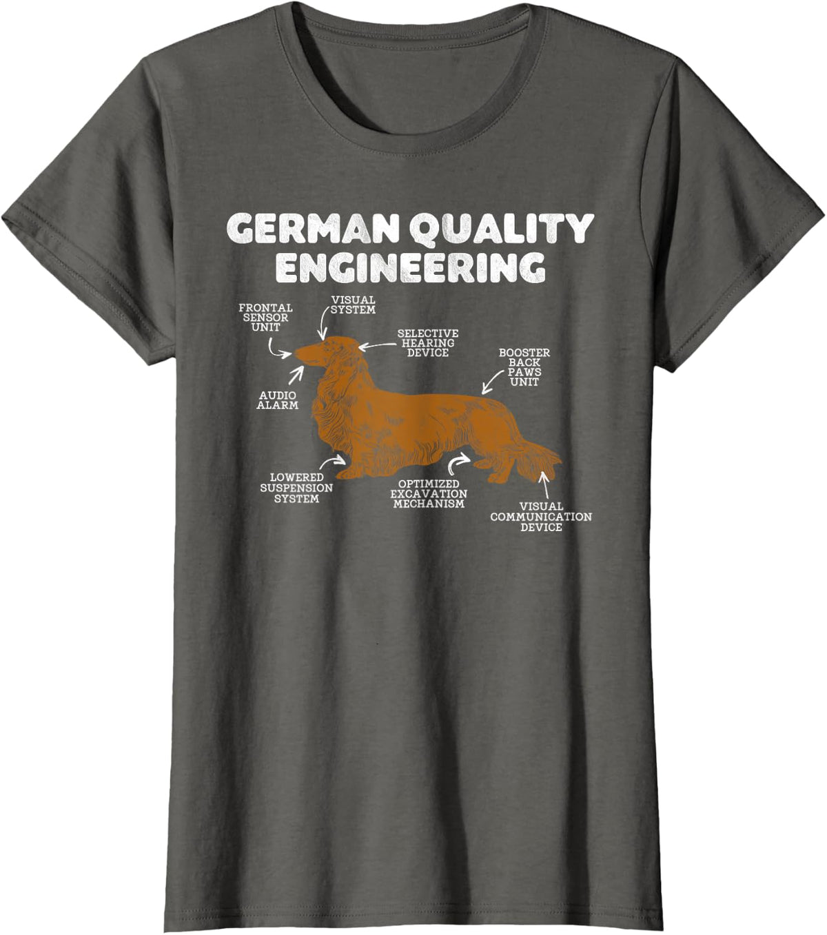 Dachshund Lover German Quality Engineering Doxie Funny Unisex-Adults Kids T-Shirt Black Small Classic Fit Crew Neck Short