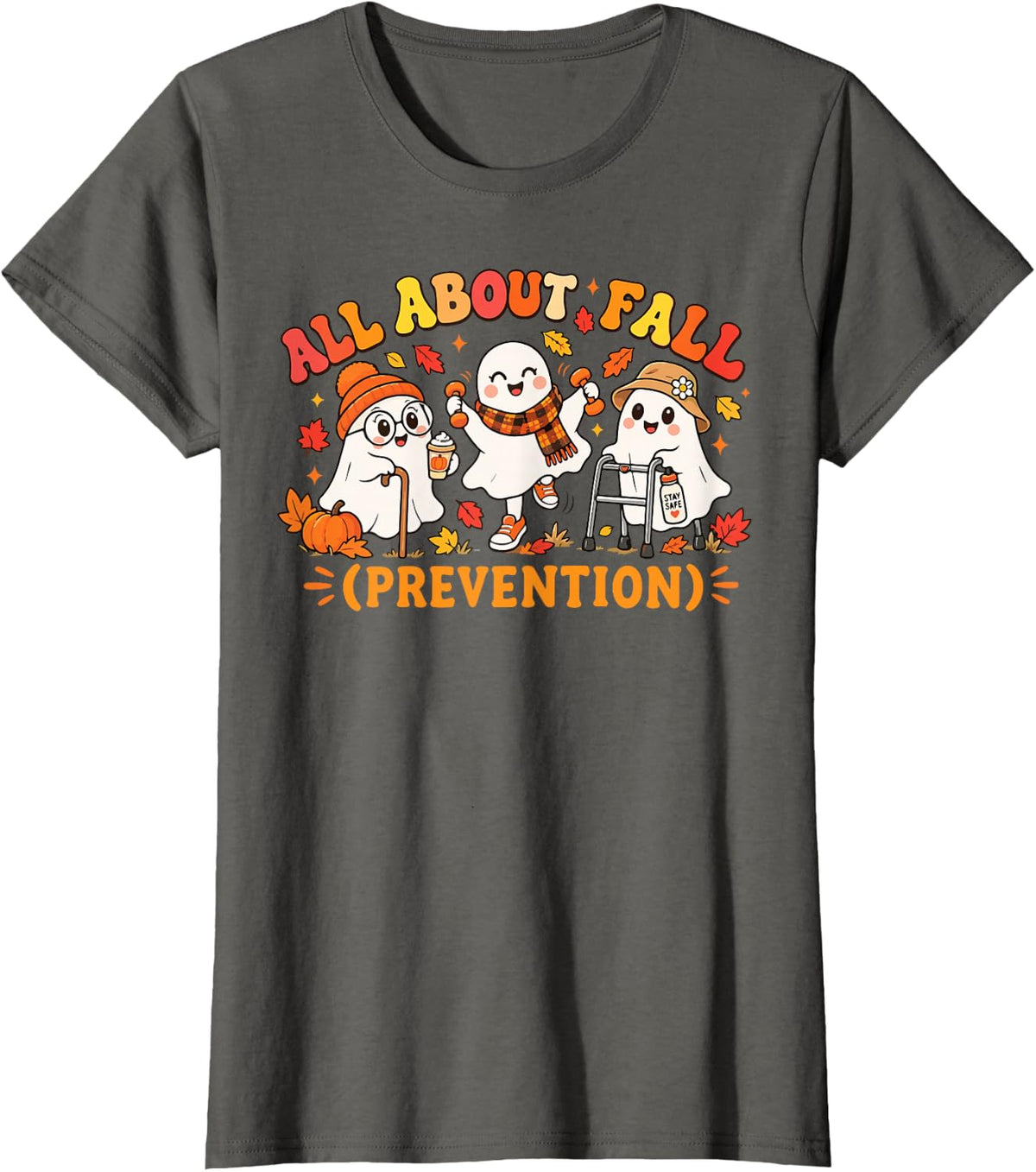 Cute All About Fall Prevention OT PT SLP Therapist Halloween T-Shirt - Asphalt Grey