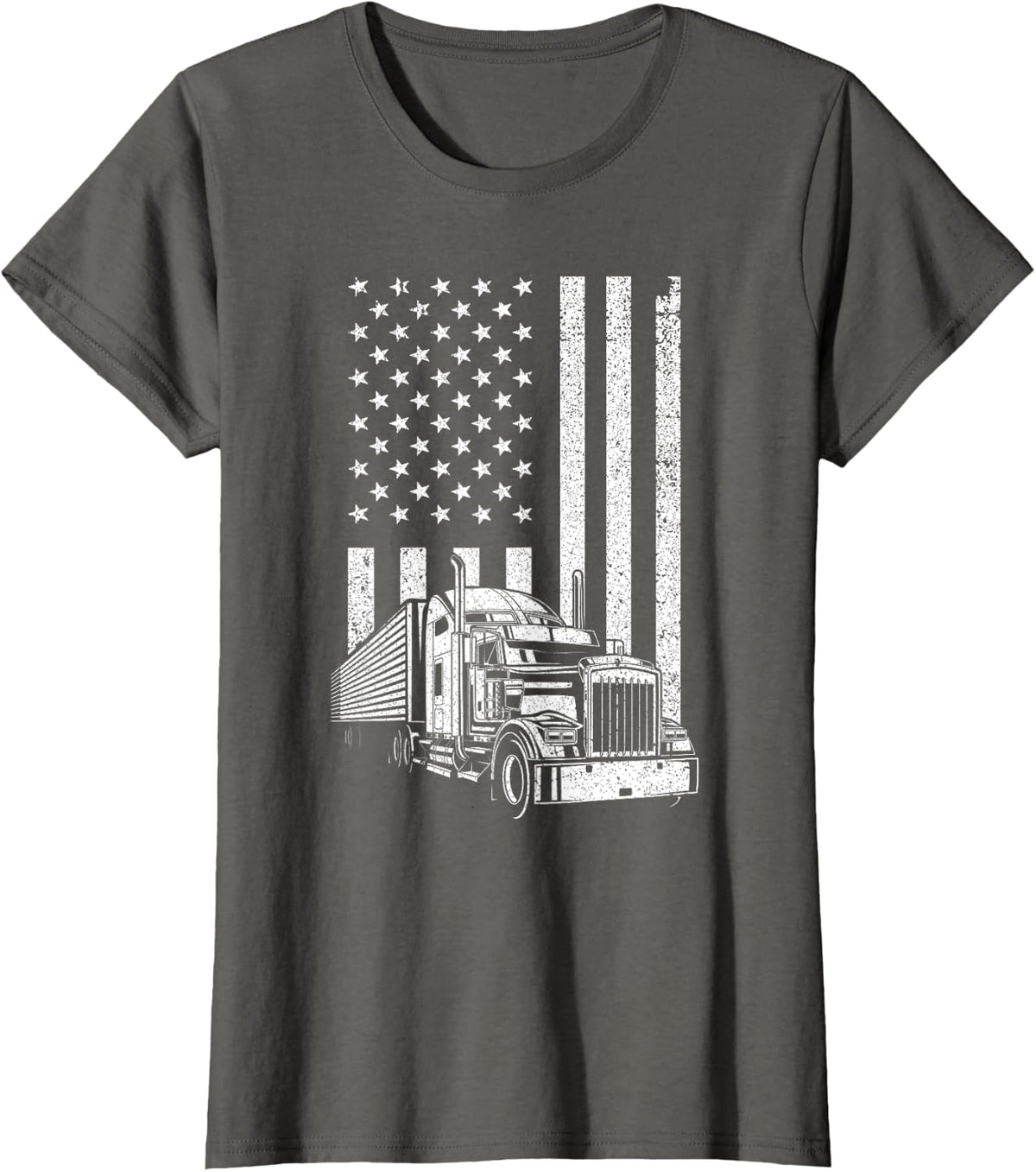 Cool Trucker For Men Dad Semi Truck Driver US Flag Trucking T-Shirt - Asphalt Grey