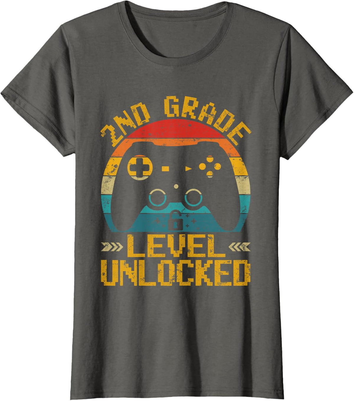 2nd Grade Level Unlocked Video Game Second Grade Gamer Boys T-Shirt - Asphalt Grey