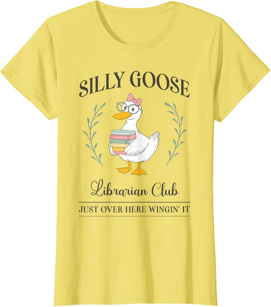 School Library Silly Goose Librarian Club T-Shirt - Lemon Yellow