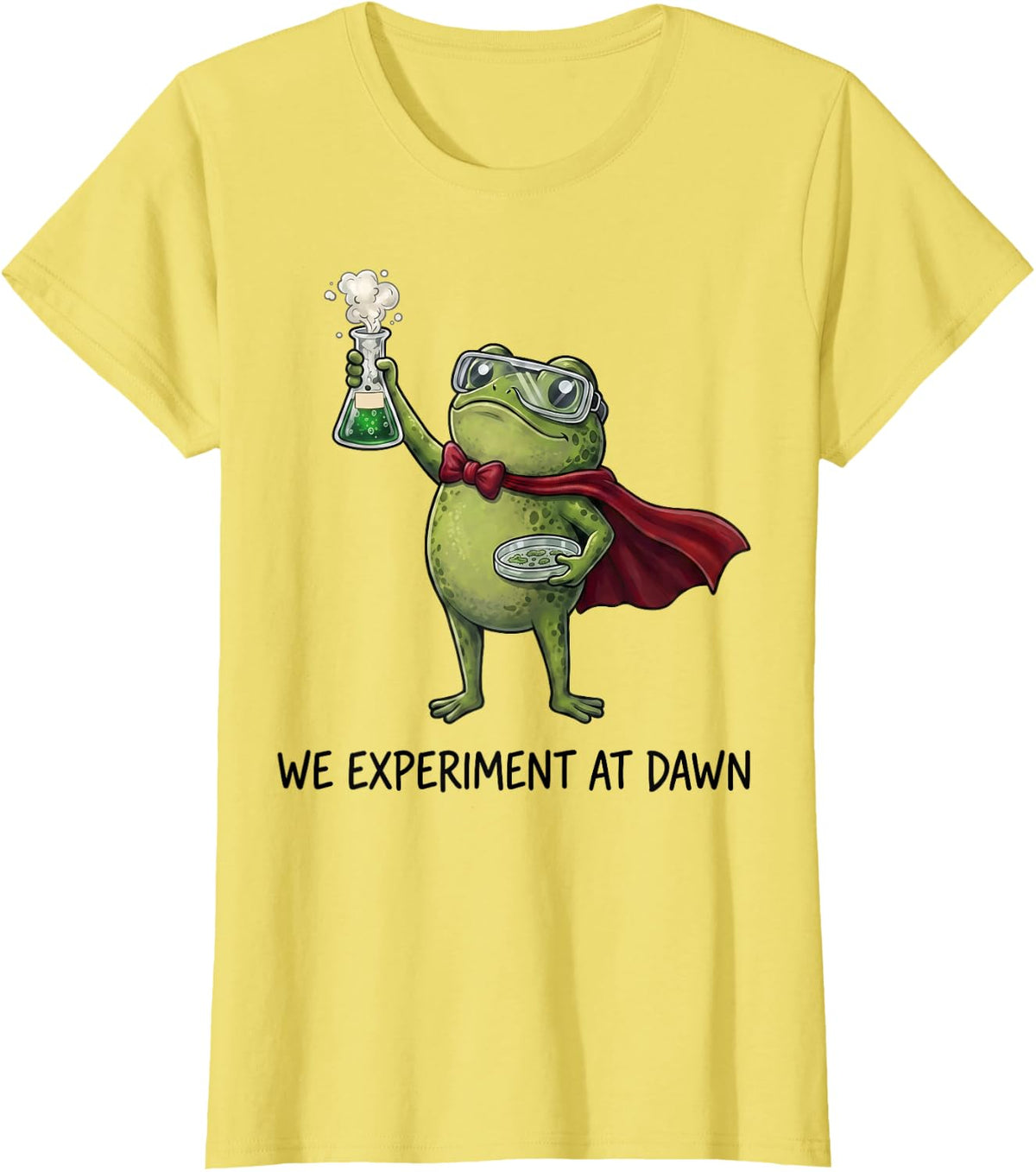We Experiment At Dawn Frog Science Teacher Back to School T-Shirt - Lemon Yellow