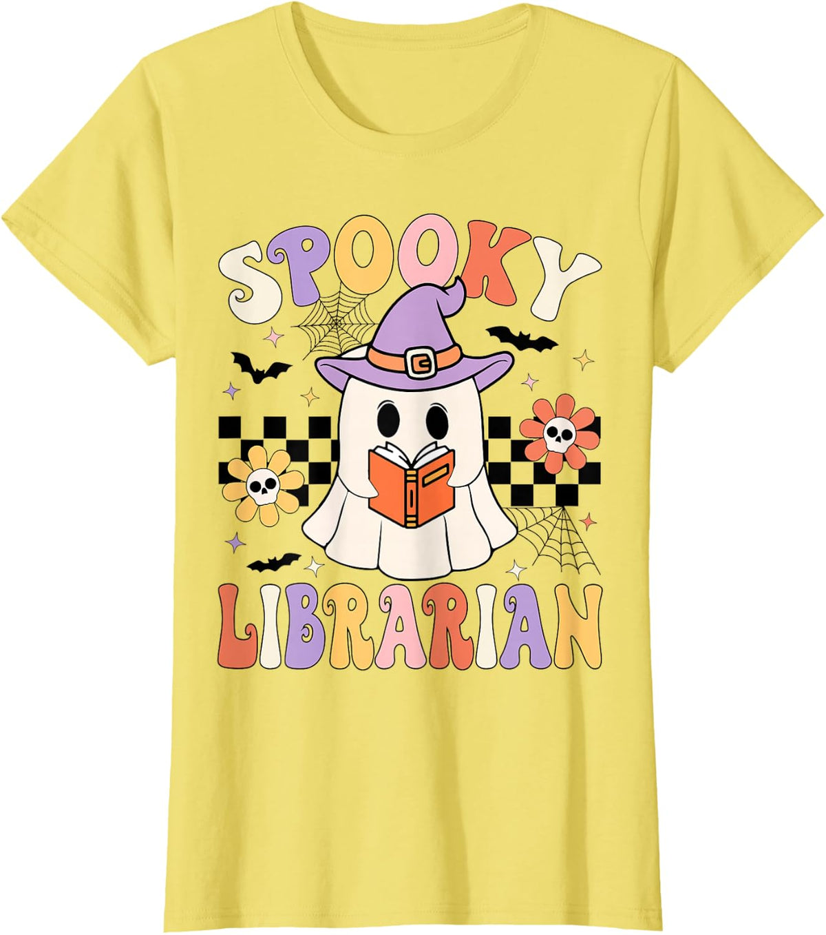Groovy Spooky Librarian Halloween Library ghost Librarian T-Shirt - Lemon Yellow