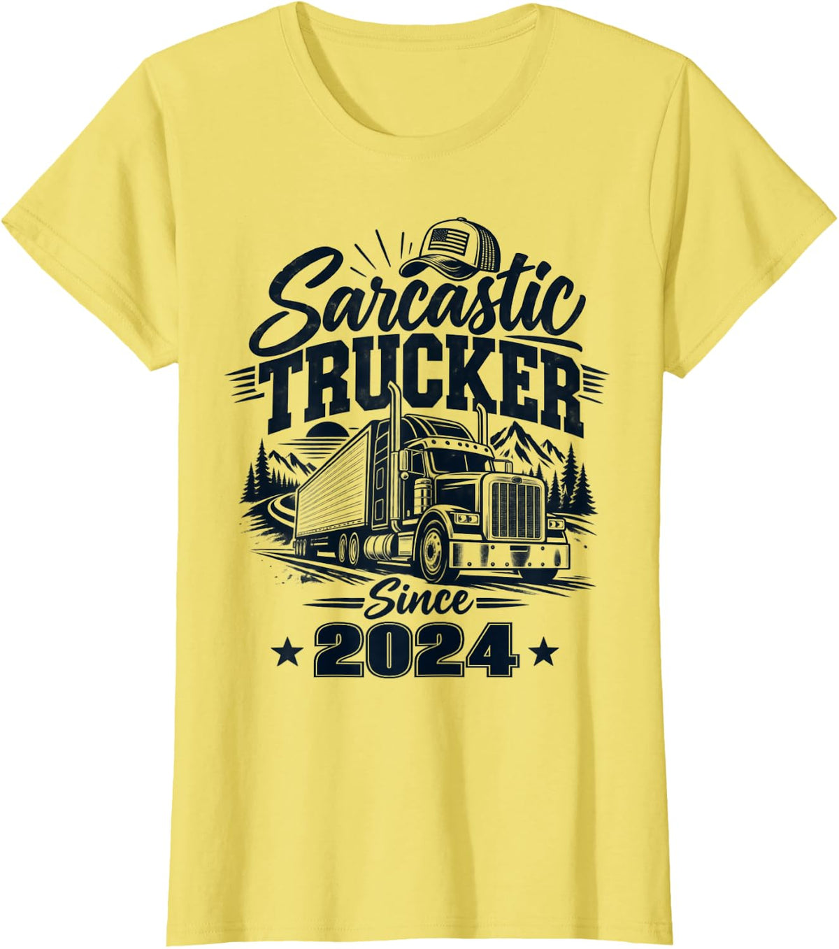 Sarcastic Trucker Since 2024 Funny Truck Driver T-Shirt - Lemon Yellow