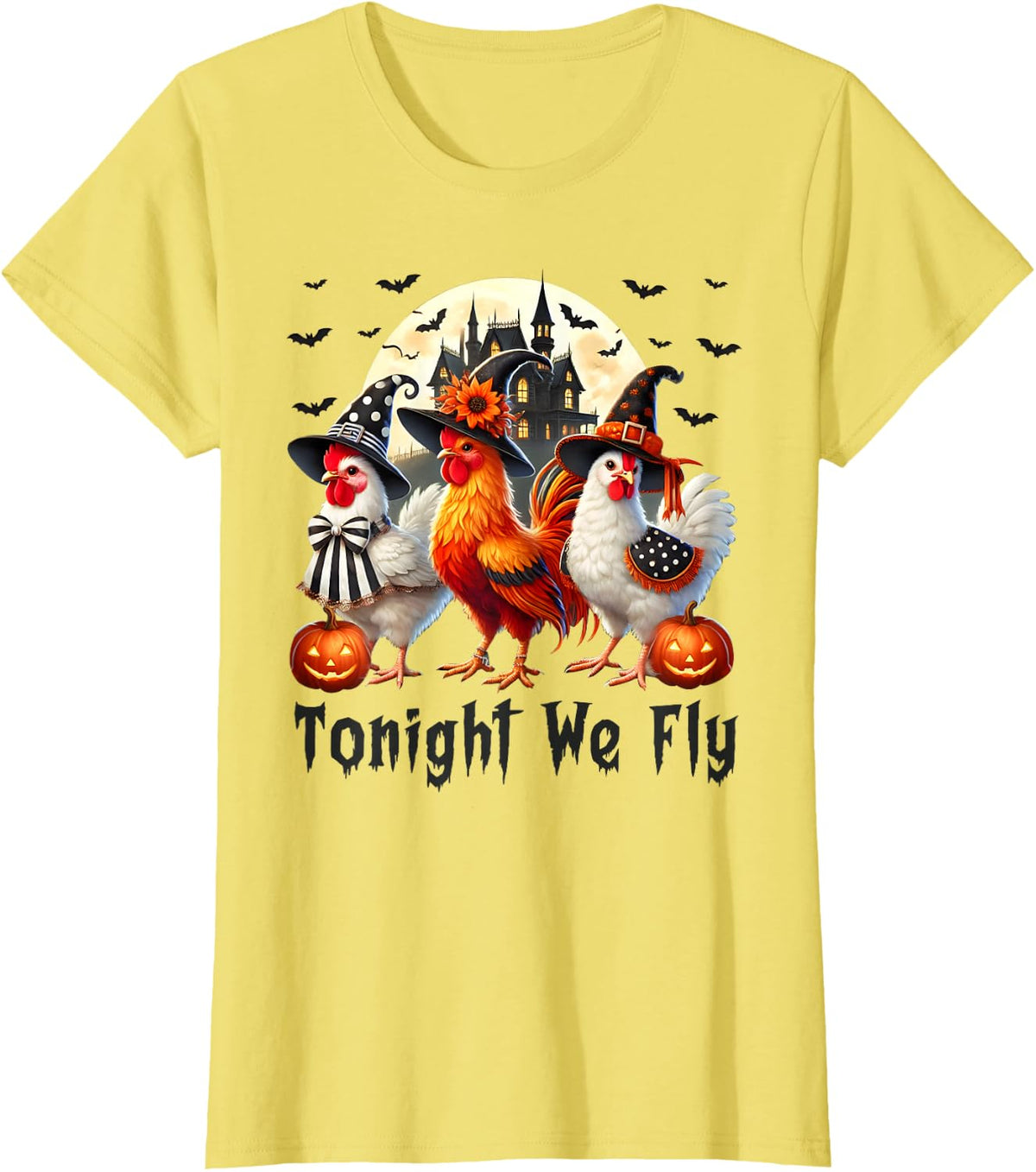 Tonight We Fly Chicken Farm Animal Lover Halloween T-Shirt - Lemon Yellow