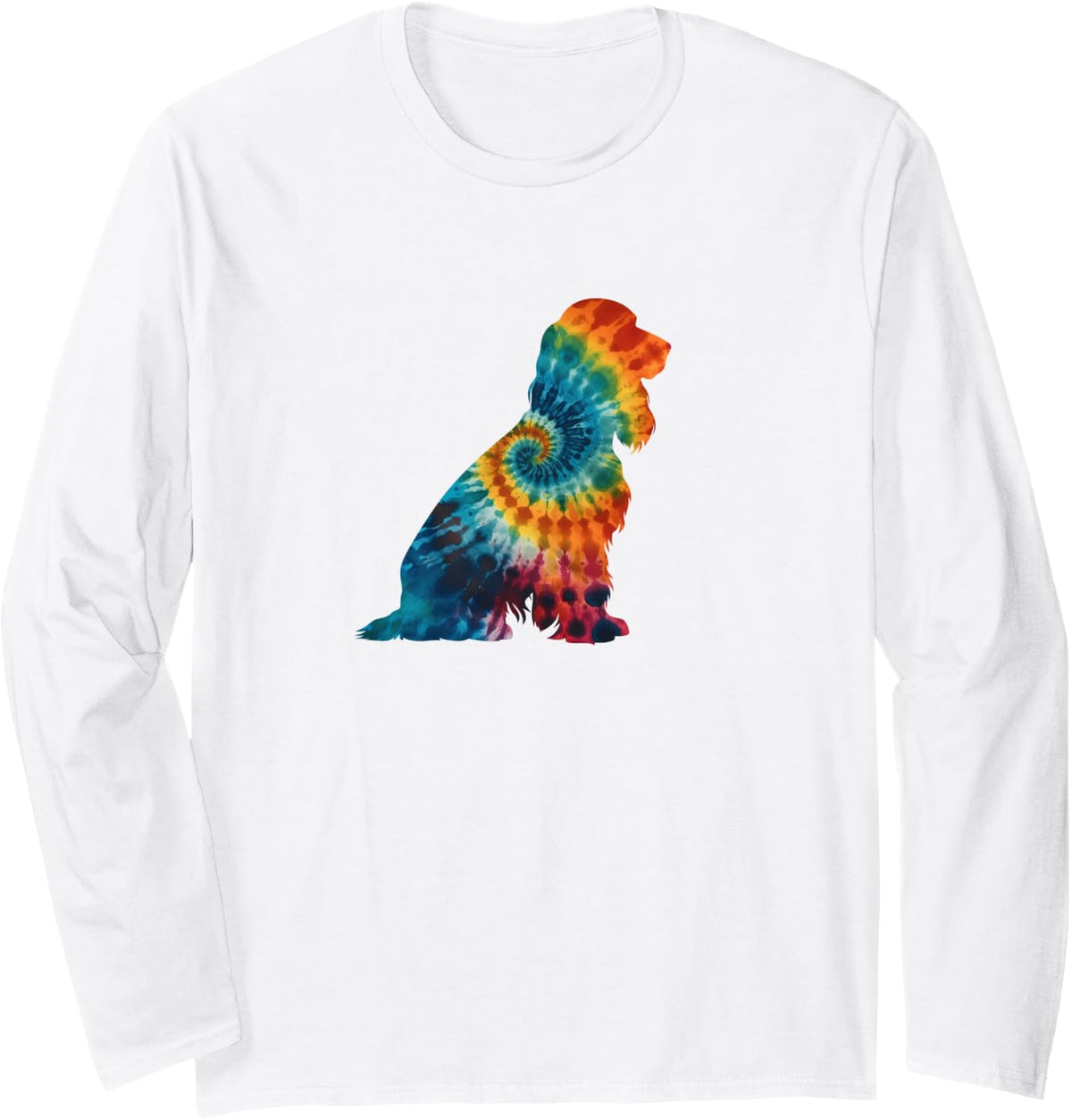 Cocker Spaniel Dog Retro Tie Dye Design Long Sleeve T-Shirt - Adult Unisex White