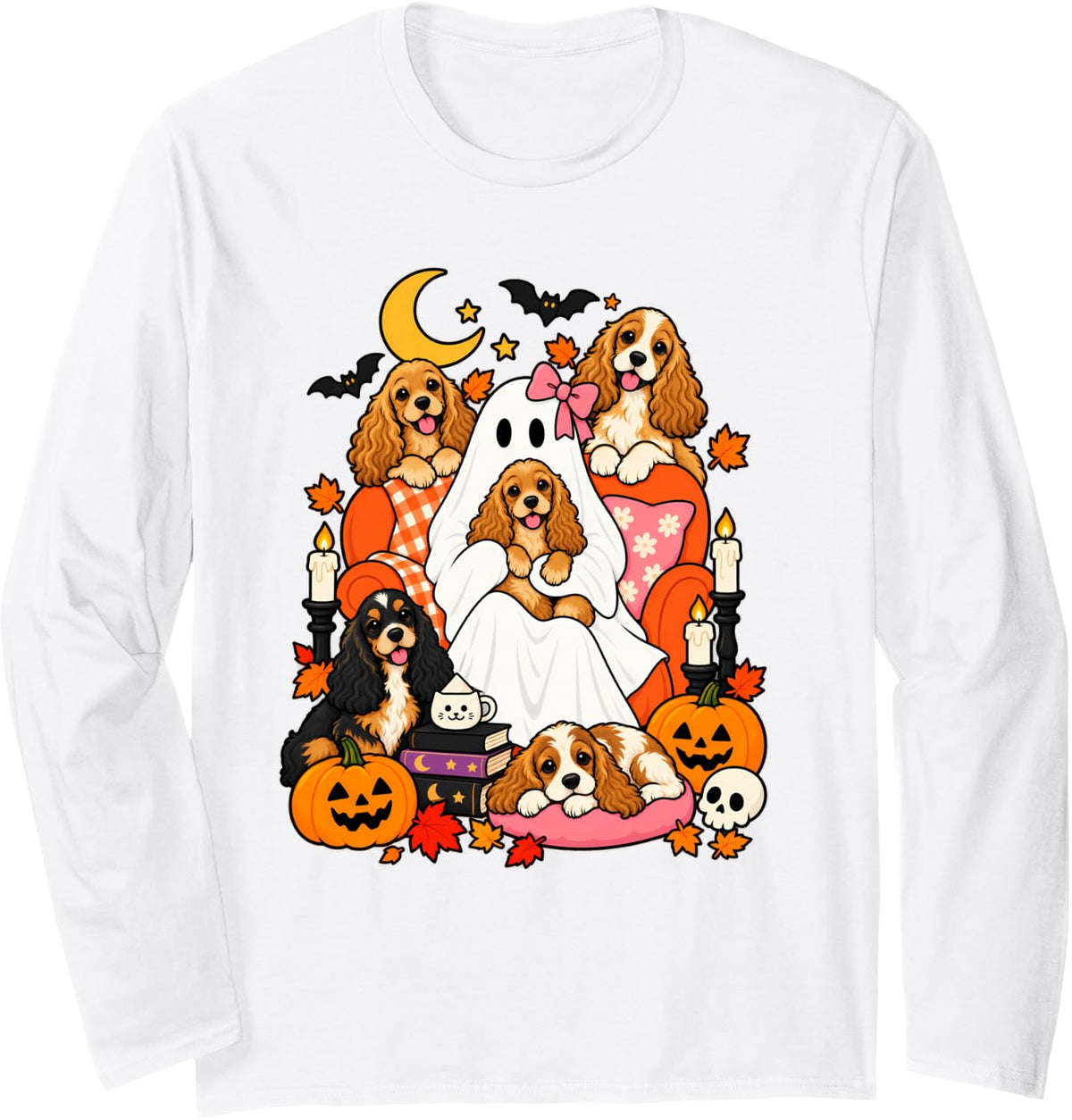 Halloween Dog Mom Ghost Cocker Spaniel Lovers Women Girls Long Sleeve T-Shirt - Adult Unisex White